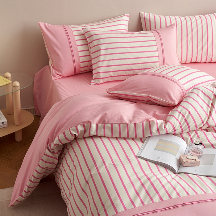 91家纺网 家纺一手货源 找家纺 安莱生活 2025新款全棉日式侘寂风条格系列四件套 茉咔