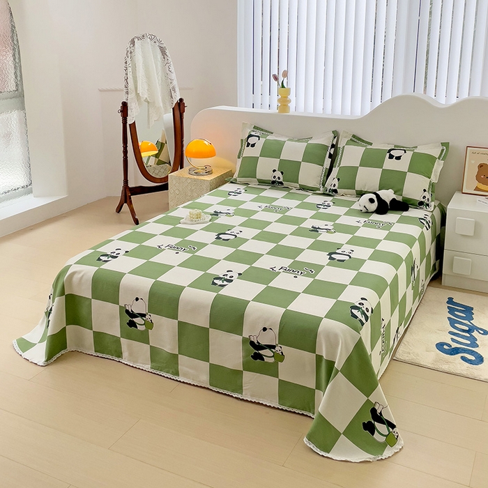 91家纺网 家纺一手货源 找家纺 2025春夏新品鱼骨棉老粗布凉席 熊猫