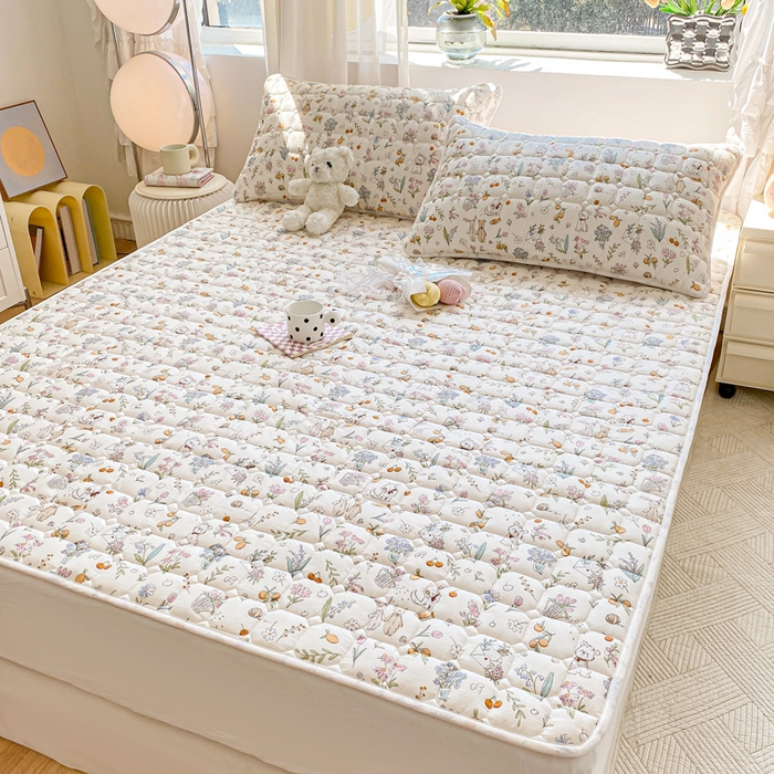 91家纺网 家纺一手货源 找家纺 鸣升家纺 2025新款全棉印花床垫 梦幻物语