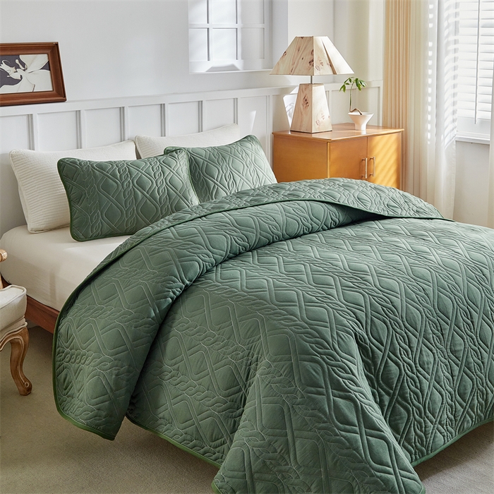 91家纺网 家纺一手货源 找家纺 温宁家纺 2025新款枕套 菱形格绿色