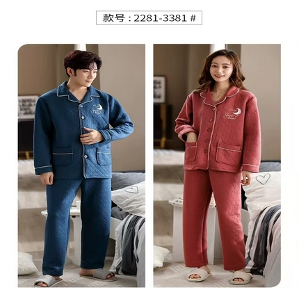 91家纺网 家纺一手货源 找家纺 （总）洛兰沙家居馆【只代发】【只代发】 纯棉夹层情侣家居服