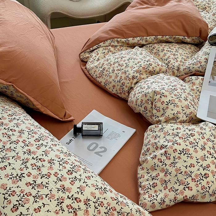 91家纺网 家纺一手货源 找家纺 2025春夏新款水洗棉麻学生小号三件套 叶叶情怀