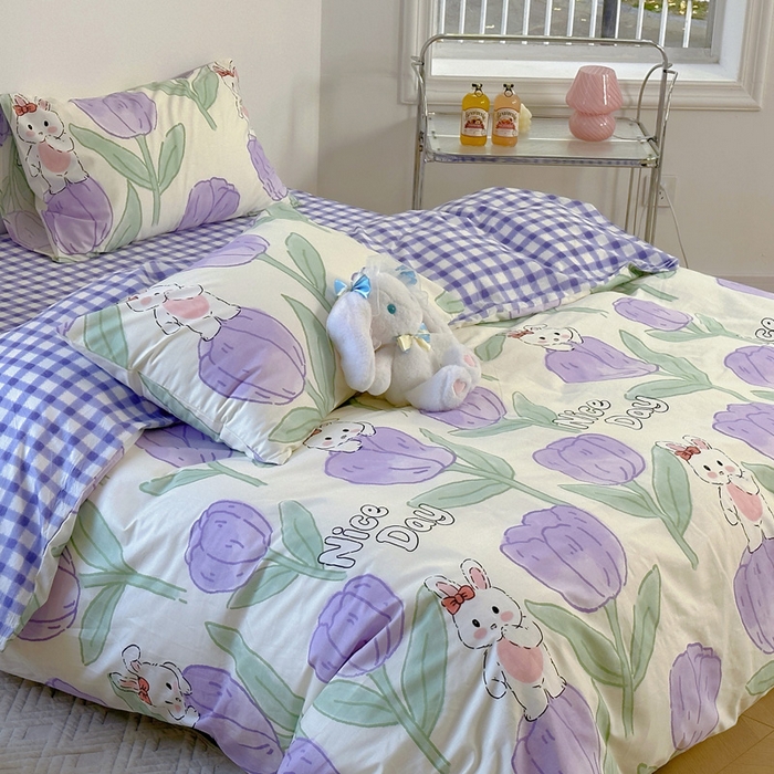 91家纺网 家纺一手货源 找家纺 2025春夏新款全棉小清新卡通碎花学生季三件套四件套 知语