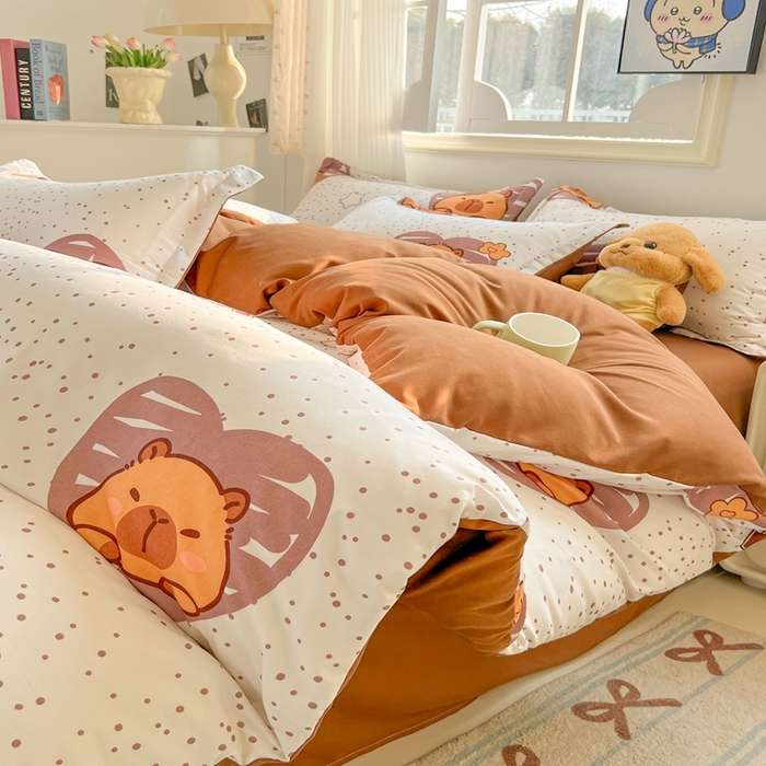 91家纺网 家纺一手货源 找家纺 梦卓家纺 2025新款亲肤芦荟棉单被套 卡皮巴拉