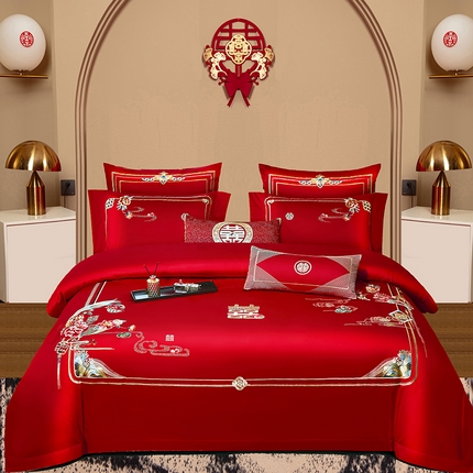 蒂爵2025新款婚庆四件套A版长绒棉绣花 B版100长绒棉（加大+20元）			 幸福美满