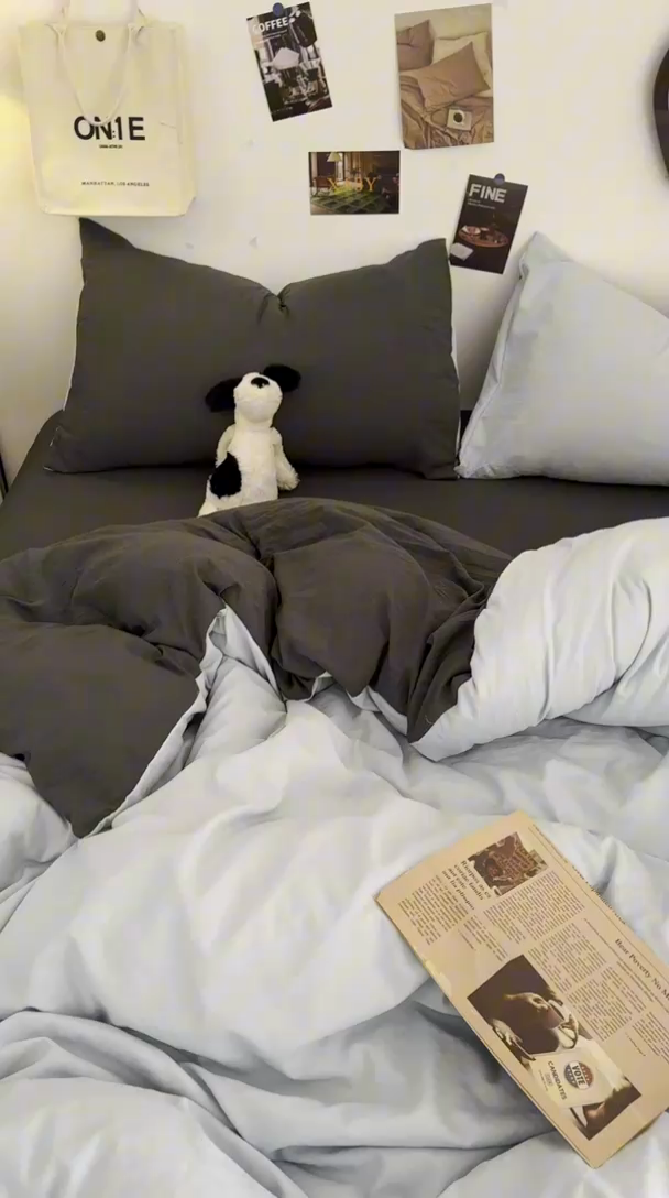 91家纺网 家纺一手货源 找家纺 耀达家居 2025新款纯色A类水洗棉双拼四件套 海盐蓝灰