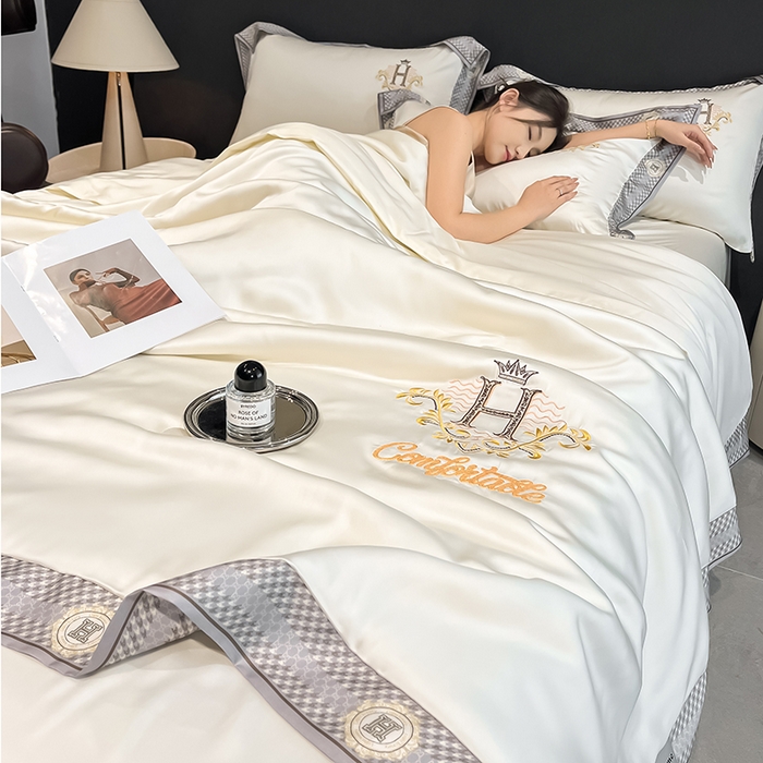 91家纺网 家纺一手货源 找家纺 露梦家纺2025新款A类水洗真丝夏被-格调 格调-贵族白