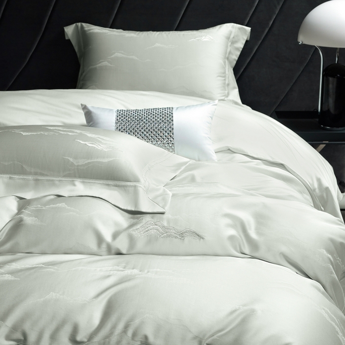 91家纺网 家纺一手货源 找家纺 榻尚家居 2025新款天丝棉提花加绣花工艺款床品四件套-山岚夏梦 山岚夏梦  薄荷绿