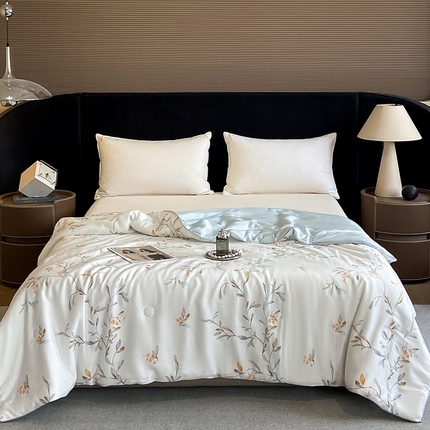 91家纺网 家纺一手货源 找家纺 （总）2025春夏新款简奢款嵌绳莱赛尔数码印花夏被四件套单夏被床笠床单款