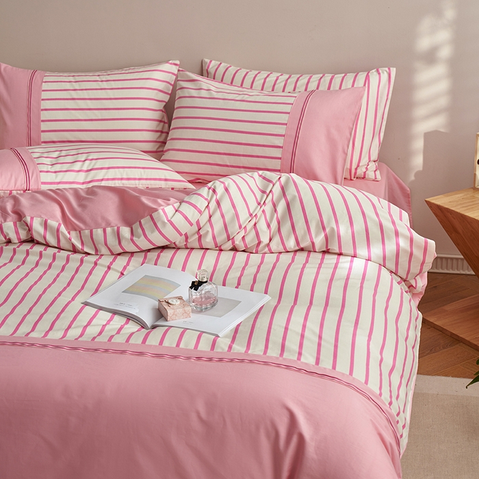 91家纺网 家纺一手货源 找家纺 安莱生活 2025新款全棉日式侘寂风条格系列四件套 茉咔