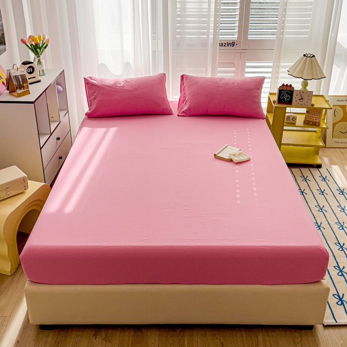 91家纺网 家纺一手货源 找家纺 仟人梦 2025新款纯色床笠 玫红