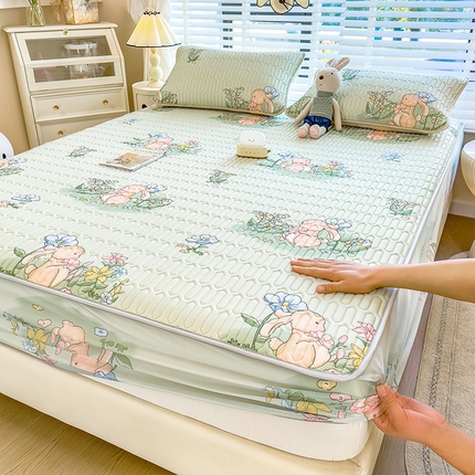 世纪绒品 2026新款印花卡通床笠款乳胶凉席 花园兔