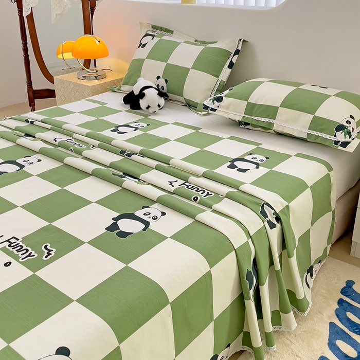 91家纺网 家纺一手货源 找家纺 2025春夏新品鱼骨棉老粗布凉席 熊猫