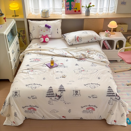 91家纺网 家纺一手货源 找家纺 木堇家居 2025三丽鸥针织棉麻绳大豆夏被 三丽鸥家族