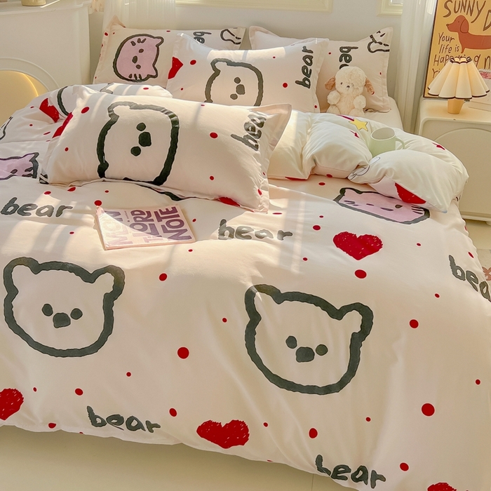 91家纺网 家纺一手货源 找家纺 梦卓家纺 2025新款亲肤芦荟棉单被套 爱心熊