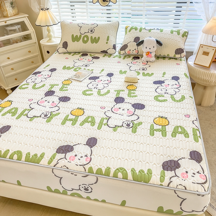 91家纺网 家纺一手货源 找家纺 世纪绒品 2026新款印花卡通床笠款乳胶凉席 字母萌犬