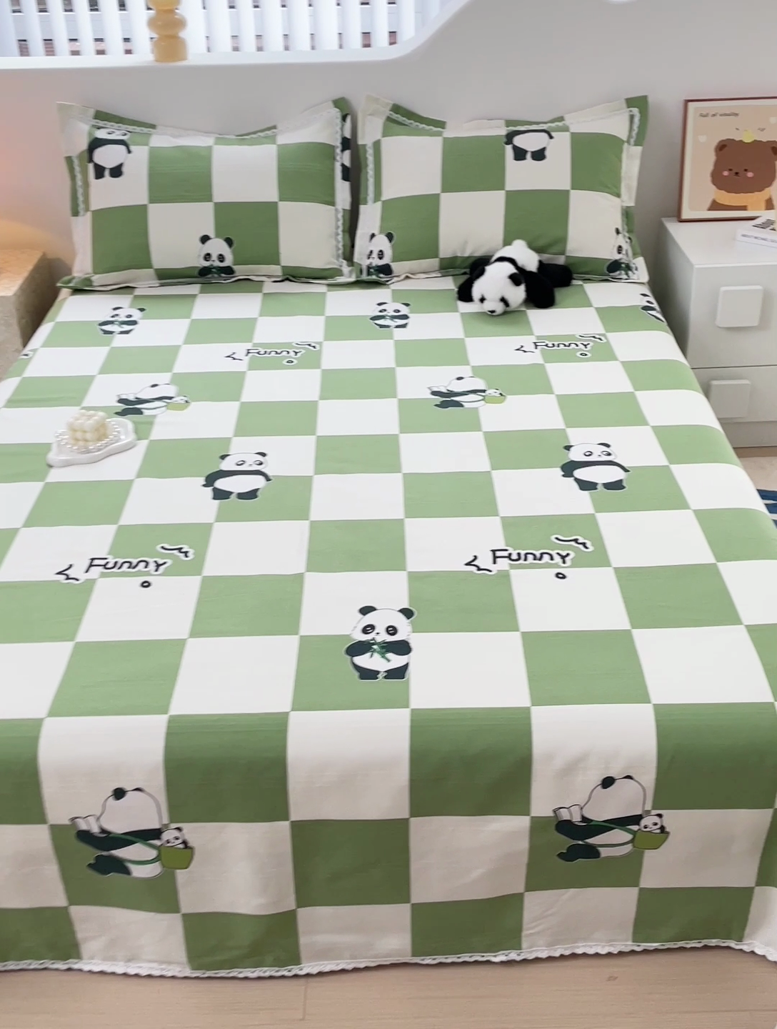 91家纺网 家纺一手货源 找家纺 2025春夏新品鱼骨棉老粗布凉席 熊猫