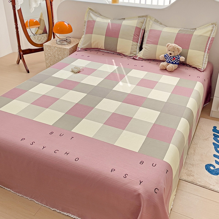 91家纺网 家纺一手货源 找家纺 2025春夏新品鱼骨棉老粗布凉席 宜家-粉