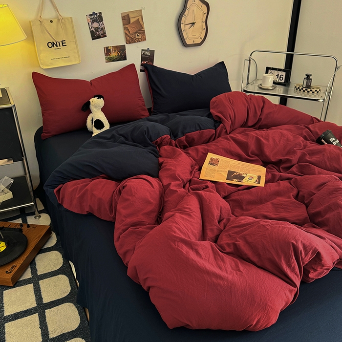 91家纺网 家纺一手货源 找家纺 （总）耀达家居 2025新款纯色A类水洗棉双拼四件套