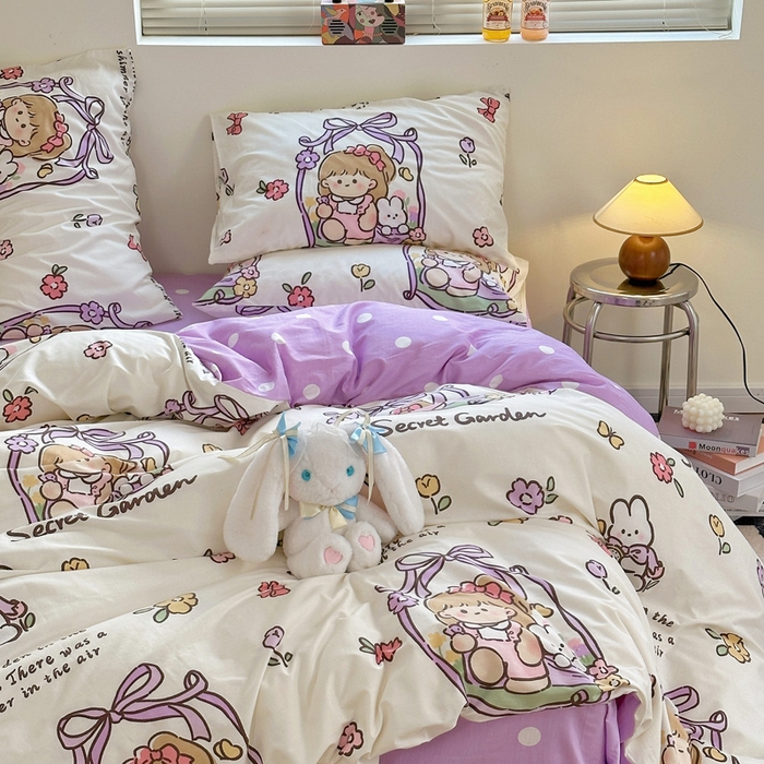 91家纺网 家纺一手货源 找家纺 2025春夏新款全棉小清新卡通碎花学生季三件套四件套 西莉娅