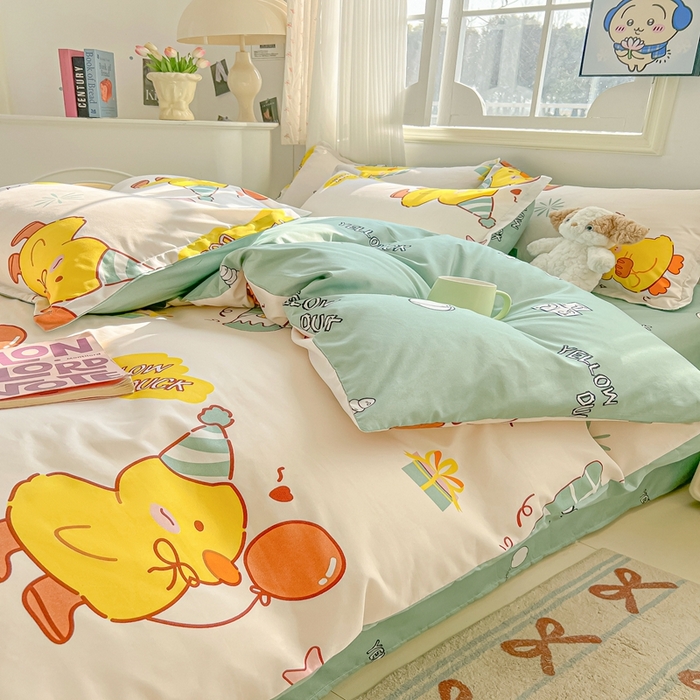 91家纺网 家纺一手货源 找家纺 梦卓家纺 2025新款亲肤芦荟棉单被套 开心鸭