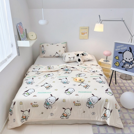 木堇家居 2025三丽鸥针织棉麻绳大豆夏被 吃瓜帕恰狗