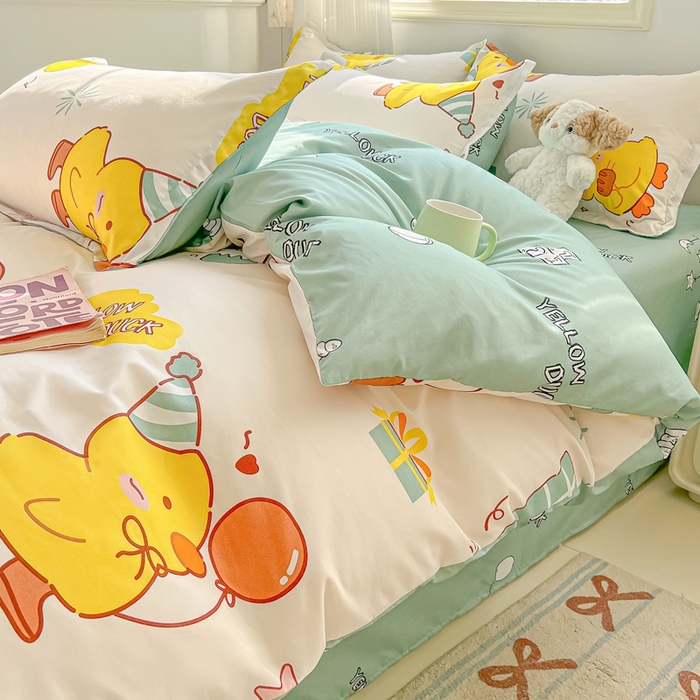 91家纺网 家纺一手货源 找家纺 梦卓家纺 2025新款亲肤芦荟棉单被套 开心鸭