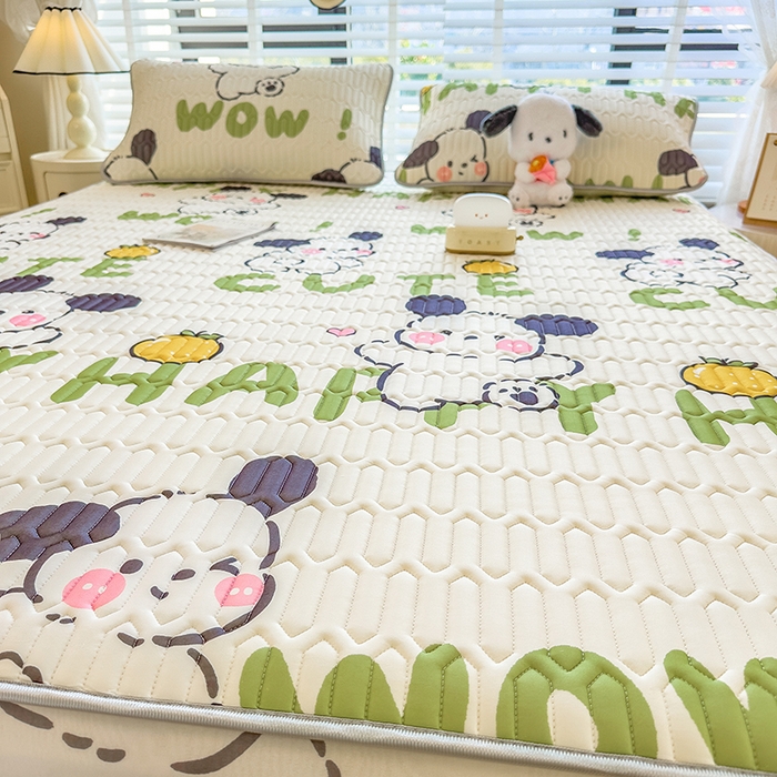 91家纺网 家纺一手货源 找家纺 世纪绒品 2026新款印花卡通床笠款乳胶凉席 字母萌犬