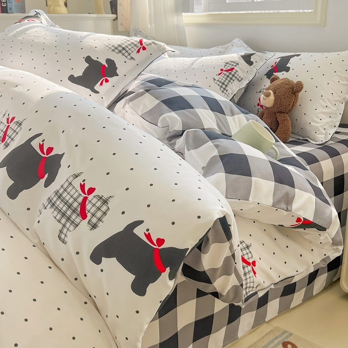 91家纺网 家纺一手货源 找家纺 梦卓家纺 2025新款亲肤芦荟棉单被套 格子汪