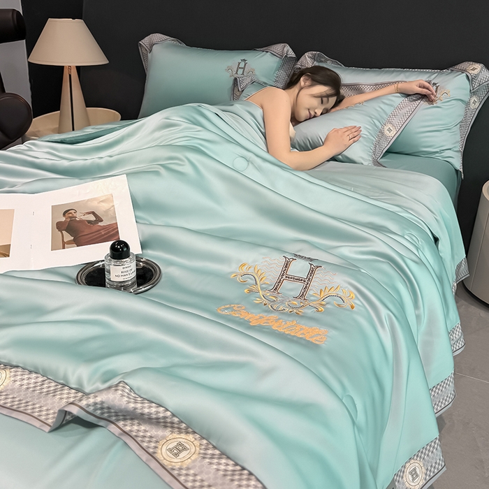 91家纺网 家纺一手货源 找家纺 露梦家纺2025新款A类水洗真丝夏被-格调 格调-水绿