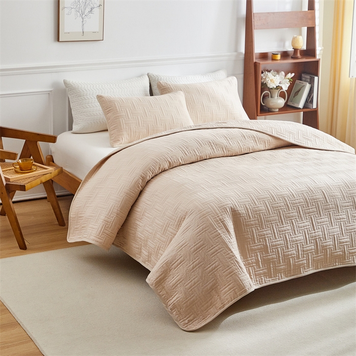 91家纺网 家纺一手货源 找家纺 温宁家纺 2025新款枕套 横竖格米色