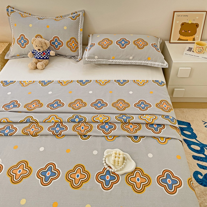 91家纺网 家纺一手货源 找家纺 2025春夏新品鱼骨棉老粗布凉席 四叶草-灰