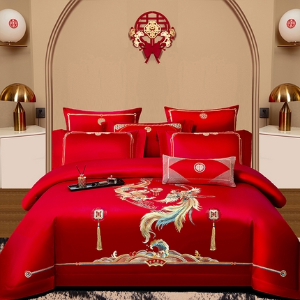 蒂爵2025新款婚庆四件套A版长绒棉绣花 B版100长绒棉（加大+20元）			 龙凤传承