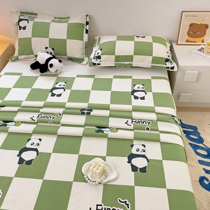 91家纺网 家纺一手货源 找家纺 2025春夏新品鱼骨棉老粗布凉席 熊猫