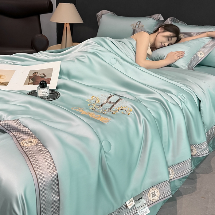 91家纺网 家纺一手货源 找家纺 露梦家纺2025新款A类水洗真丝夏被-格调 格调-水绿