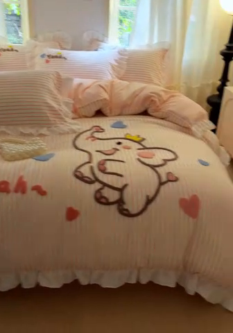 91家纺网 家纺一手货源 找家纺 （总）泉欣家纺 2025新品韩系网红水洗棉卡通毛巾绣花小象考拉系列四件套（专版花型）