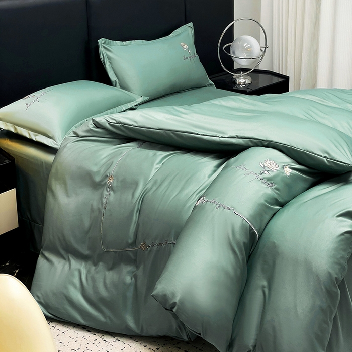 91家纺网 家纺一手货源 找家纺 2025春夏新款春夏新品水洗天丝棉轻奢刺绣四件套-芸伊 宝绿