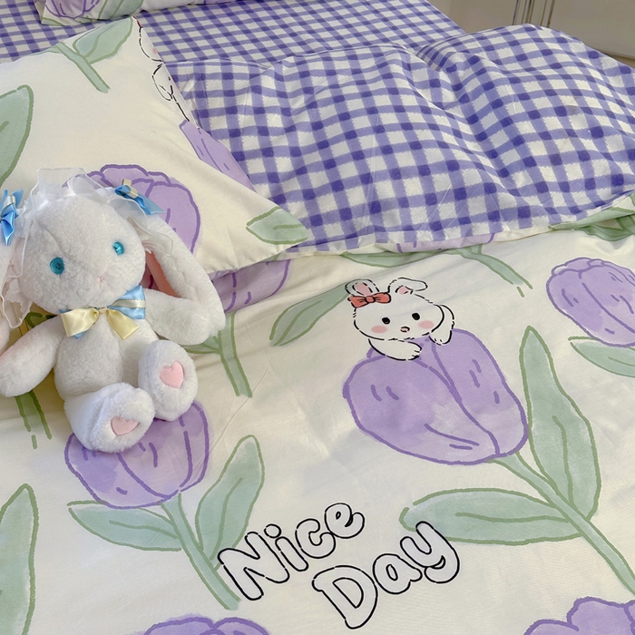 91家纺网 家纺一手货源 找家纺 2025春夏新款全棉小清新卡通碎花学生季三件套四件套 知语