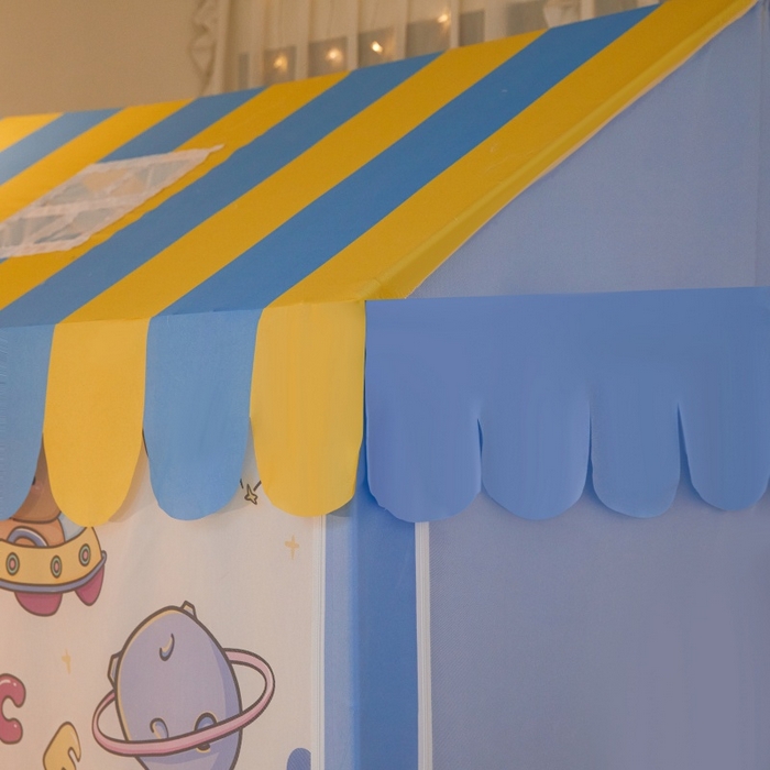 91家纺网 家纺一手货源 找家纺 卓尔居2025新款儿童小房子坐床式防摔蚊帐螺纹碳素钢支架梦幻 梦幻星屋-蓝