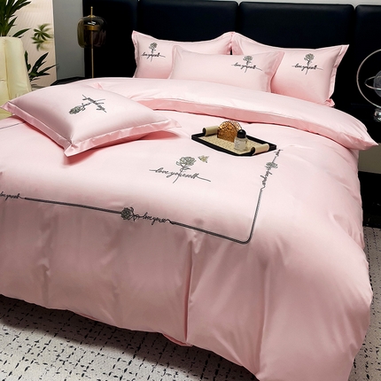 91家纺网 家纺一手货源 找家纺 2025春夏新款春夏新品水洗天丝棉轻奢刺绣四件套-芸伊 粉