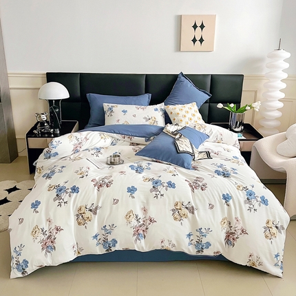 91家纺网 家纺一手货源 找家纺 2025春夏新款水洗棉麻学生小号三件套 花语芬芳