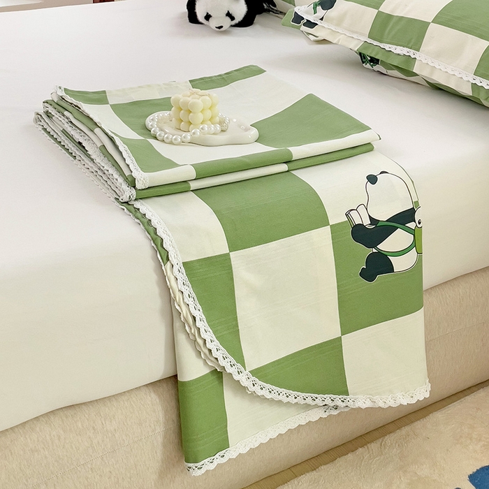 91家纺网 家纺一手货源 找家纺 2025春夏新品鱼骨棉老粗布凉席 熊猫