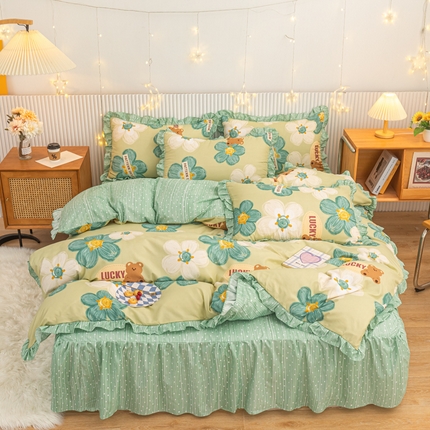 91家纺网 家纺一手货源 找家纺 （总）莎臣豹2025韩版花边床单款床裙款四件套