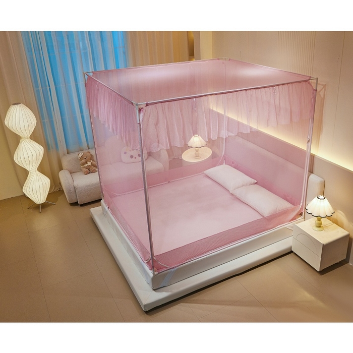 91家纺网 家纺一手货源 找家纺 卓尔居2025新款A类防蚊绗绣编织防摔坐床蚊帐 夏至-粉