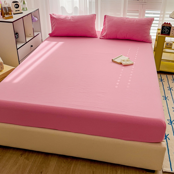 91家纺网 家纺一手货源 找家纺 仟人梦 2025新款纯色床笠 玫红