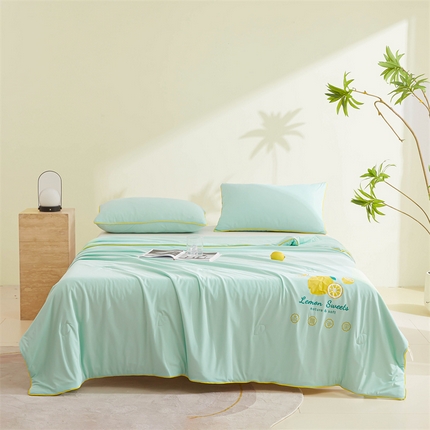 91家纺网 家纺一手货源 找家纺 （总）恒畅 2024新款A类凉感丝纯色双拼柠檬夏被