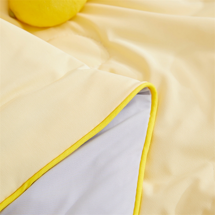 91家纺网 家纺一手货源 找家纺 恒畅 2024新款A类凉感丝纯色双拼柠檬夏被 柠檬-淡黄+浅灰