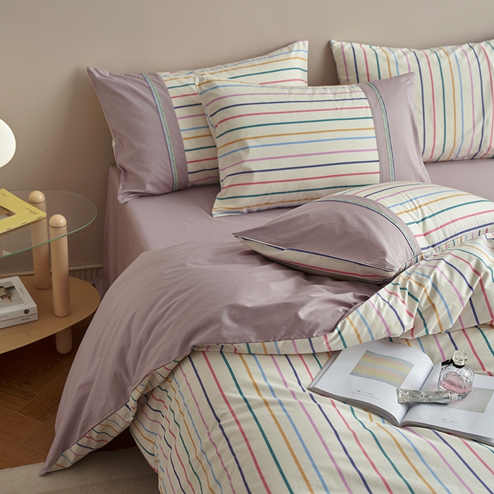 91家纺网 家纺一手货源 找家纺 安莱生活 2025新款全棉日式侘寂风条格系列四件套 浅叙