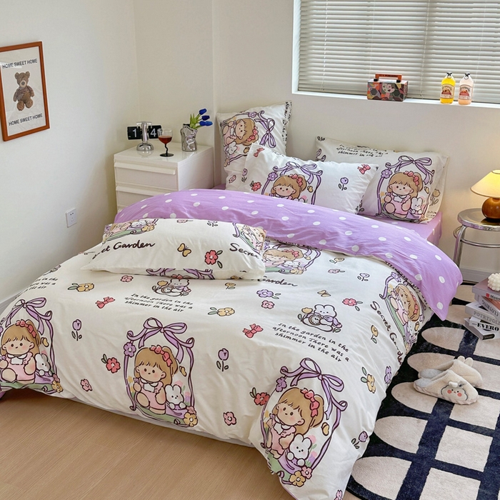 91家纺网 家纺一手货源 找家纺 2025春夏新款全棉小清新卡通碎花学生季三件套四件套 西莉娅