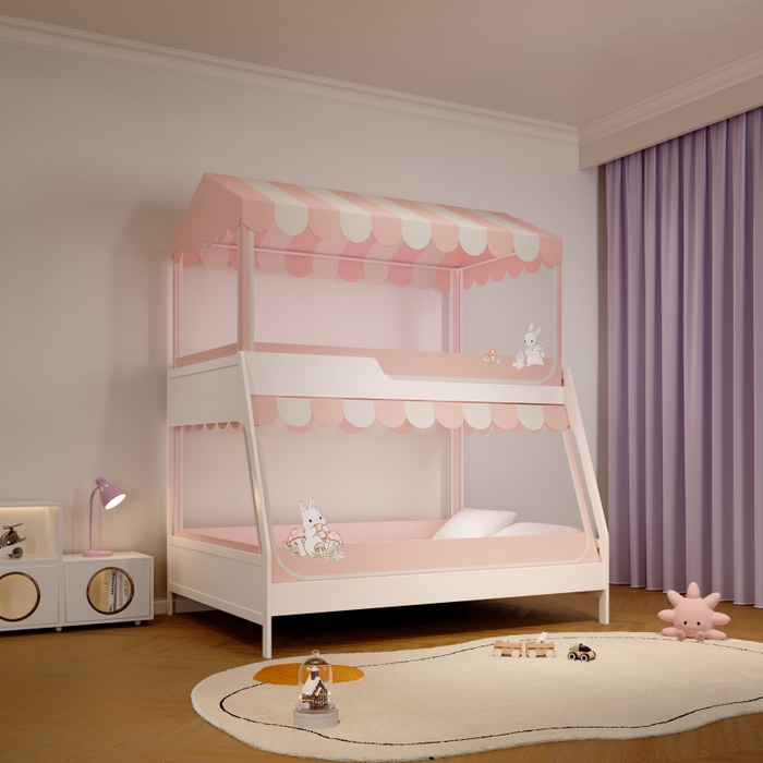 91家纺网 家纺一手货源 找家纺 卓尔居2025新款子母蚊帐小房子系列 彩虹小窝-粉